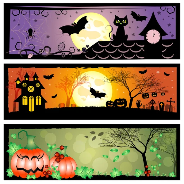 Bandeiras festivas no tema Halloween com campo para texto — Vetor de Stock