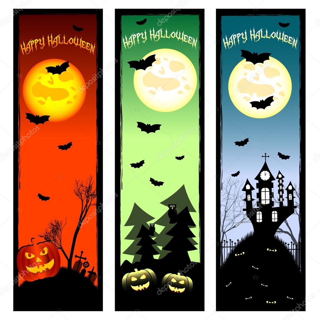 Festive banners on theme Halloween with field for text