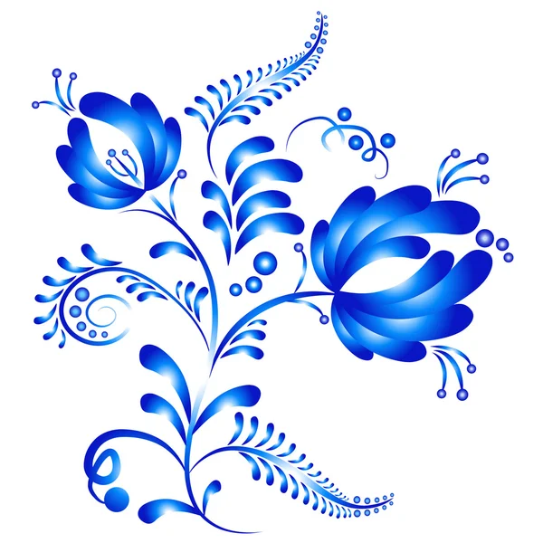 Adorno floral en estilo Gzhel. Folklore ruso — Vector de stock