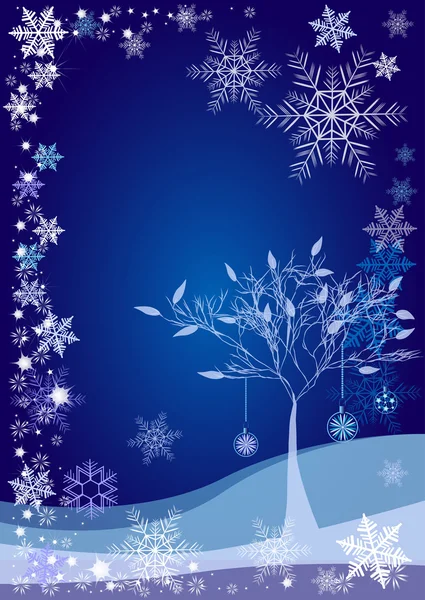 Sfondo invernale con albero di neve e diversi fiocchi di neve 2015 — Vettoriale Stock