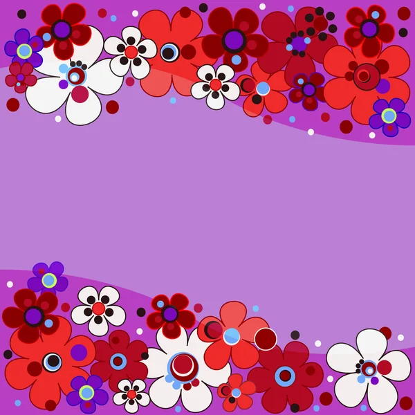 Floral pattern in lilac tones with red flowers — Stock Vector