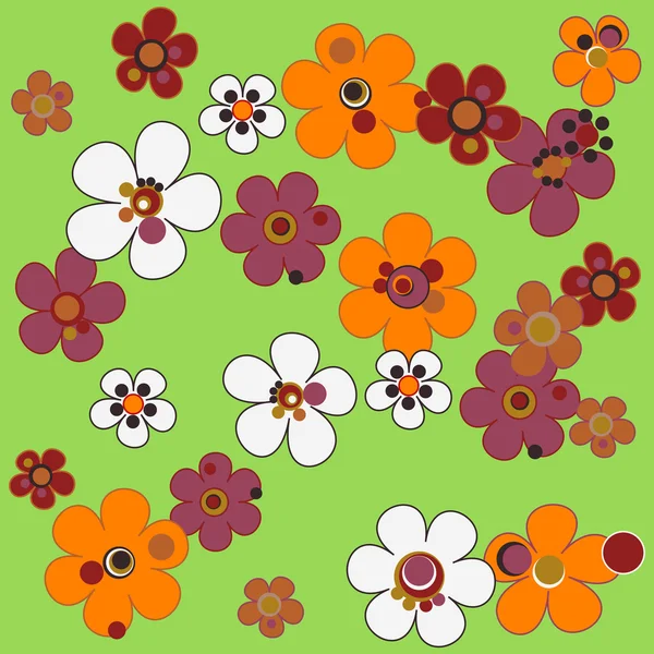 Seamless floral pattern in terracotta tones on green background — Stock Vector