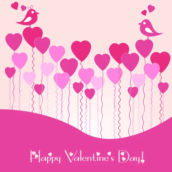 Festive card with pink heart air balls on Valentine's day. February 14 - day for all lovers — Stock Vector