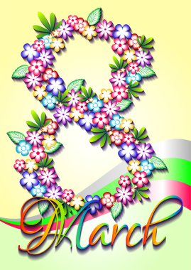 Dünya Kadınlar Günü tatil tebrik kartı. 8 Mart