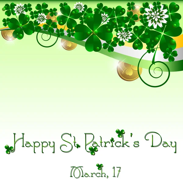Pohlednice na St. Patrick je den. 17. březen - den hodně štěstí, štěstí, jetele a skřítků — Stockový vektor
