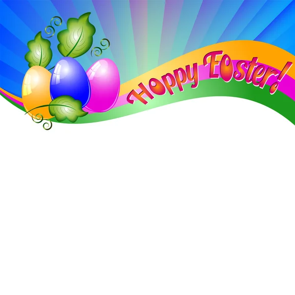 Background for Easter with colored eggs and green leaves. Christ Is Risen — Stock Vector