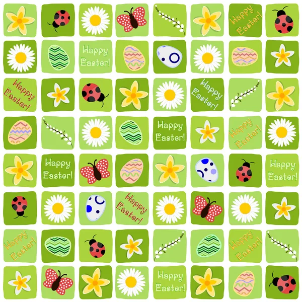 Festive background from green blocks with ornaments inside for Easter. No gradient fills — Stock Vector
