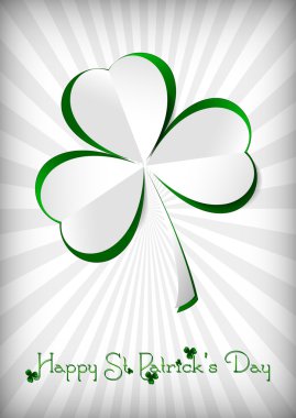 Tatil kartı St. Patrick'ın günü. Mart 17. Kağıt yonca çizgili beyaz zemin üzerine