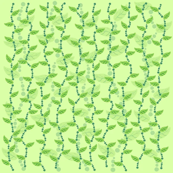 Motif floral dans des tons verts avec des feuilles sur les tiges en forme de perles — Image vectorielle