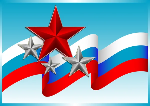 Flying bandera rusa con estrellas sobre fondo azul — Vector de stock