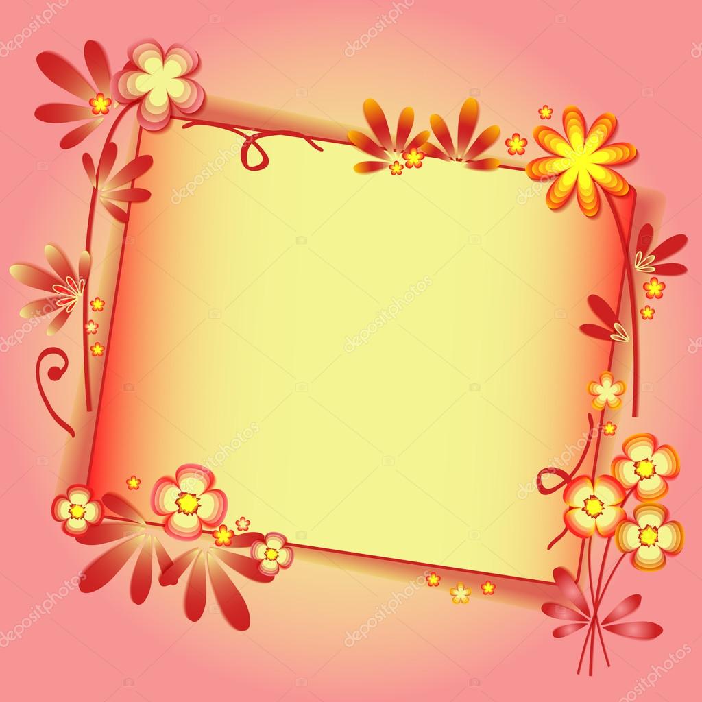 Background with floral ornament and label in peach color Vector Illustration — Vettoriali di DaneeShe