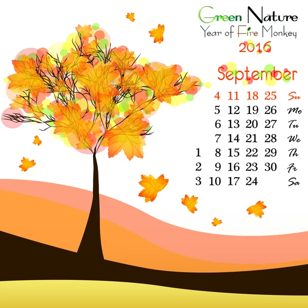 抽象的自然背景与秋天一棵树。9 月 — 图库矢量图片