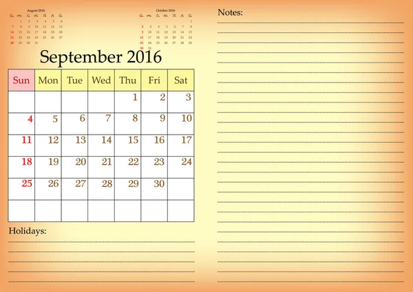 Επιχείρηση πλέγμα του ημερολογίου για το έτος από μήνες 2016. Σεπτεμβρίου — Διανυσματικό Αρχείο