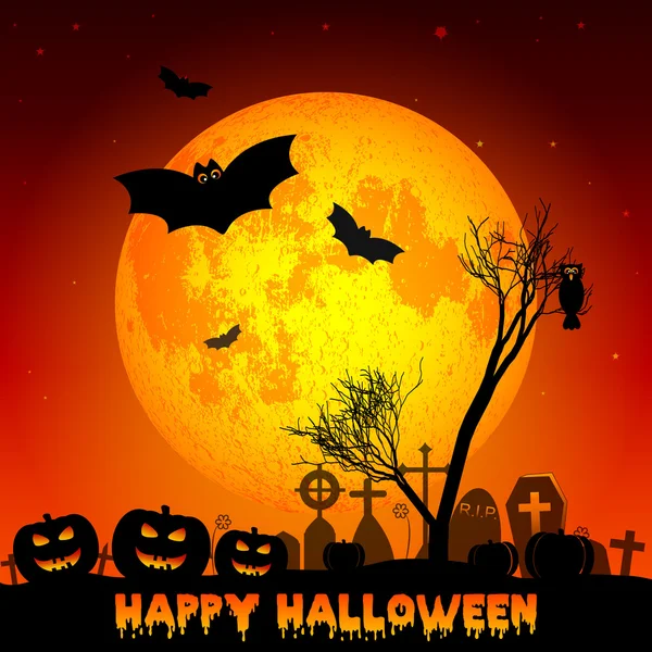 Ilustração festiva sobre o tema do Halloween. Lua amarela à noite — Vetor de Stock