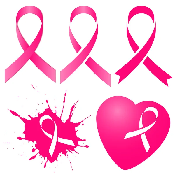 Ροζ κορδέλα σε πέντε παραλλαγές. Μήνας συνειδητοποίησης καρκίνου του μαστού — Διανυσματικό Αρχείο
