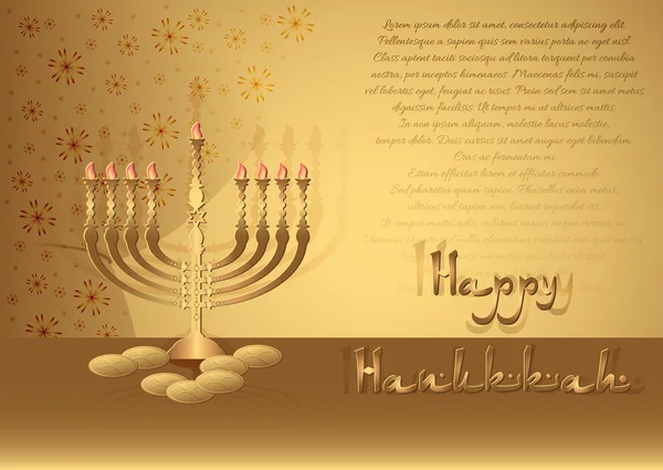 Postal para felicitaciones con Festival de las Luces Hanukkah — Vector de stock