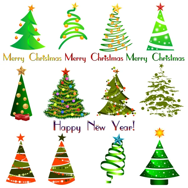 Set di diversi alberi di Natale eleganti. Elementi di design — Vettoriale Stock