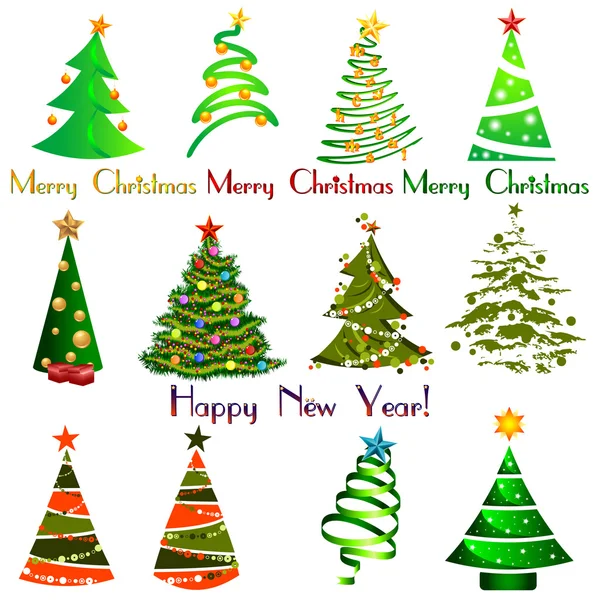 Set of different elegant christmas trees. Design elements — Stock Vector