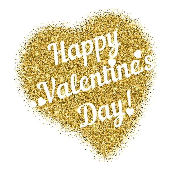 Tvar srdce od zlaté třpytky s nápisy na den svatého Valentýna — Stockový vektor