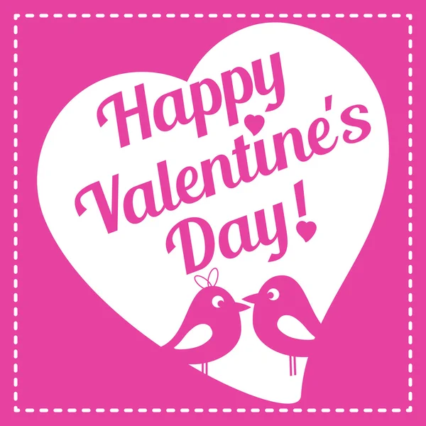 Kaart van eenvoudige vormen van hart, tortelduifjes en belettering op Valentijnsdag — Stockvector