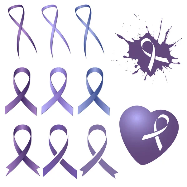 Lavender ribbon in different versions. World Cancer Day — Stock Vector