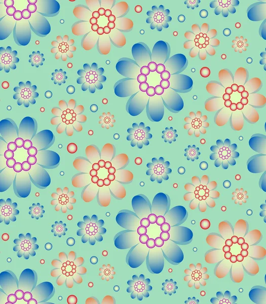 Seamless floral pattern in retro blue and orange colors — Stock Vector
