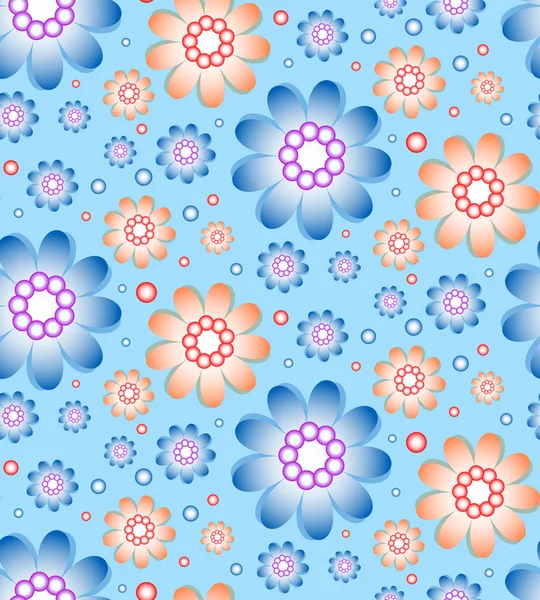 Seamless floral pattern in blue and orange colors — Stock Vector