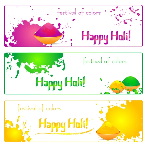 Bandeiras coloridas simples com respingos e manchas caóticas. Festival de cores Holi —  Vetores de Stock