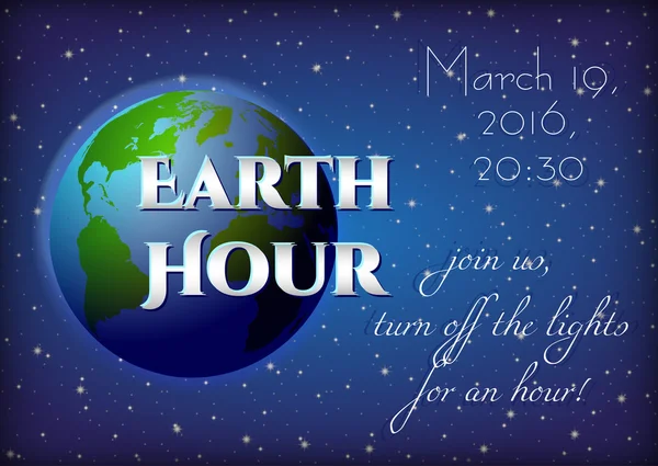 Card for Earth Hour - eveniment internațional anual global — Vector de stoc