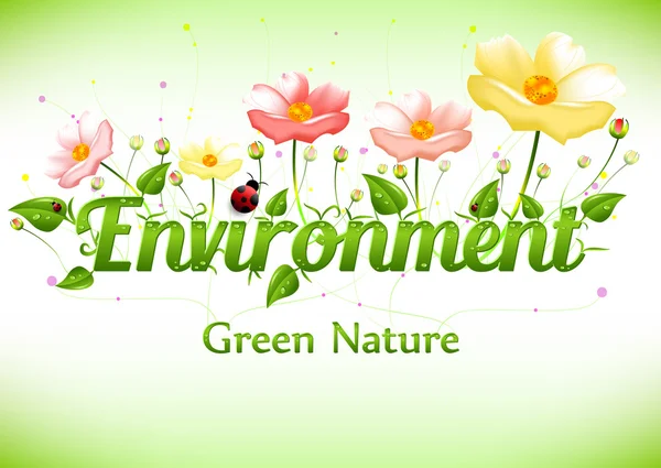 Primavera postal positiva con palabra Medio ambiente — Vector de stock