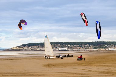 Land yachts and kite buggies on Weston-Super-Mare beach clipart
