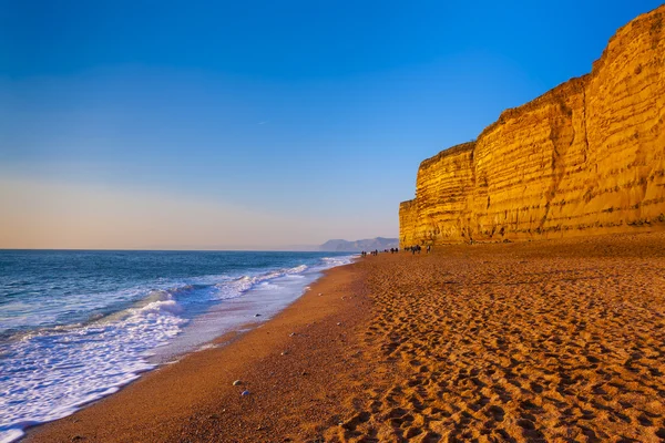 ' Batı Körfezi üzerinde Jurassic Coast, Dorset Englan altın kayalıklarla — Stok fotoğraf