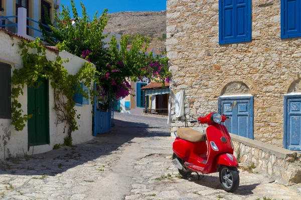 Multi-coloured buildings of Halki Island (Chalki)