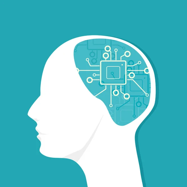 Cpu Circuit Board Human Head Thinking Process Human Brain Vector — Stock Vector