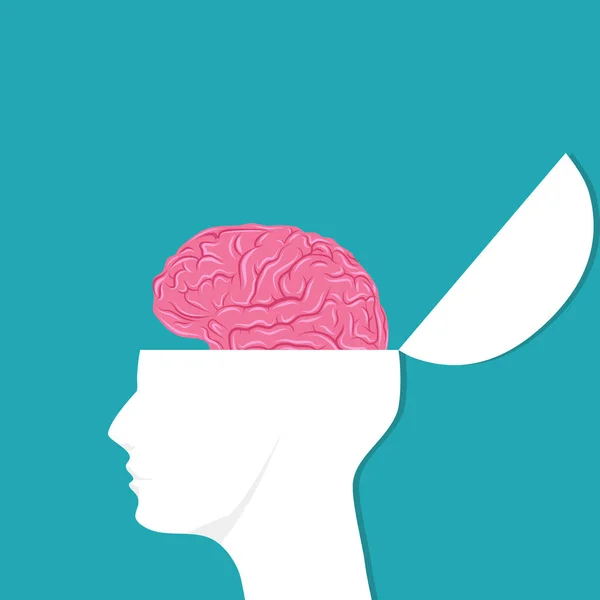 Εγκέφαλος Στο Ανθρώπινο Κεφάλι Άνοιξε Κεφάλι Ενός Ανθρώπου Μυαλό Διάνυσμα — Διανυσματικό Αρχείο