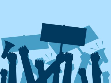 İnsanların silueti protestocuları. İtiraz ediyorum. Devrim. Çatışma. vektör illüstrasyonu