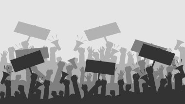 İnsanların silueti protestocuları. İtiraz ediyorum. Devrim. Çatışma. vektör illüstrasyonu