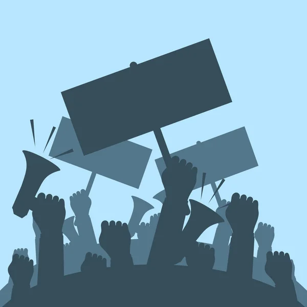 İnsanların silueti protestocuları. İtiraz ediyorum. Devrim. Çatışma. vektör illüstrasyonu