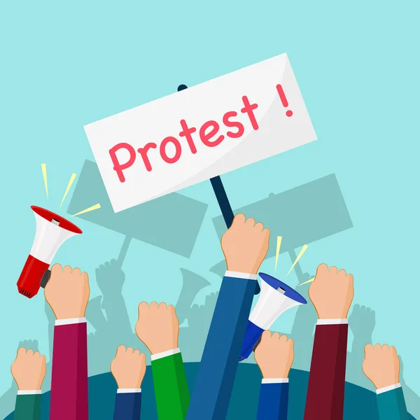 Protestující Drží Ruce Protestní Znamení Dav Naštvaných Lidí Dav Demonstrantů — Stockový vektor