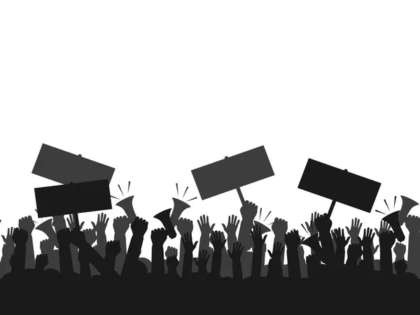 Silhouet Menigte Van Mensen Demonstranten Protest Revolutie Conflict Vectorillustratie Eps — Stockvector