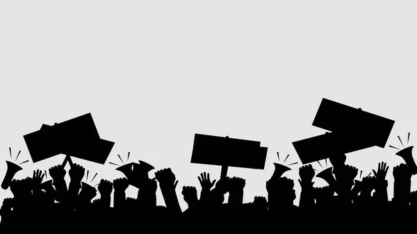 Silueta Multitud Manifestantes Protesta Revolución Conflicto Ilustración Vectorial Eps — Vector de stock
