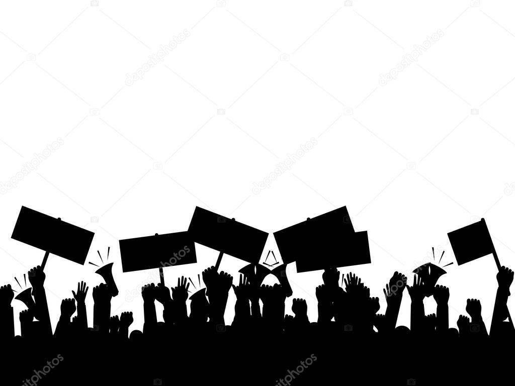 Silhouette crowd of people protesters. Protest. revolution. conflict. vector illustration eps