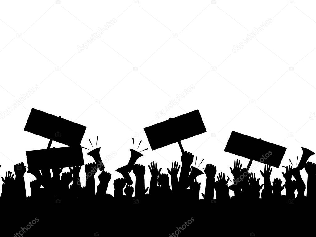 Silhouette crowd of people protesters. Protest. revolution. conflict. vector illustration eps