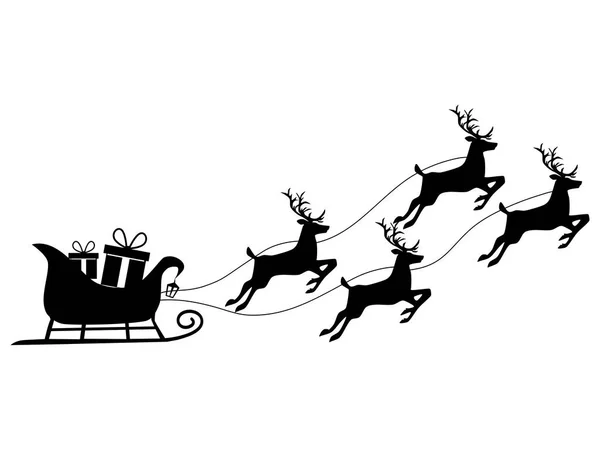 Gift Box Silhouette Reindeer Sleigh Isolated White Background Vector Illustration — Stock Vector