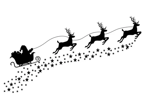 Silhouette Santa Claus Reindeer Sleigh Isolate White Background Vector Illustration — Stock Vector