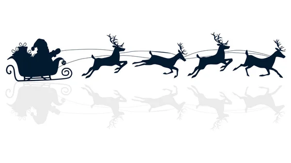 Silhouette Santa Claus Reindeer Sleigh Isolate White Background Vector Illustration — Stock Vector