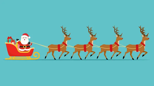 Kerstman Vliegt Slee Met Geschenken Rendieren Kerstmis Nieuwjaar Viering Vector — Stockvector