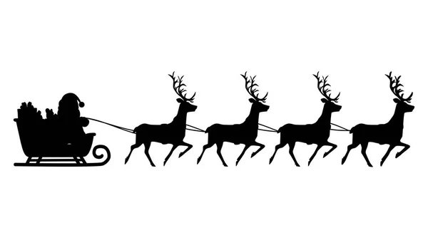 Sylwetka Świętego Mikołaja Reniferami Prezenty Boże Narodzenie Sezon Ilustracja Wektora — Wektor stockowy