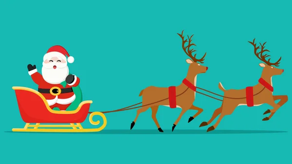Papai Noel Voando Trenó Com Presentes Renas Natal Ano Novo — Vetor de Stock