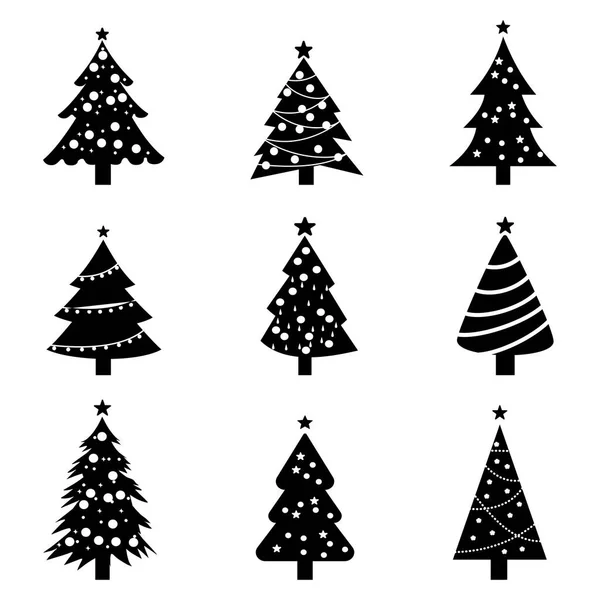 Conjunto Silueta Árbol Navidad Sobre Fondo Blanco Decoraciones Navideñas Vector — Vector de stock